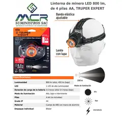 TRUPER - LINTERNA LED TIPO MINERO A PILAS 800 LUMENES 200m