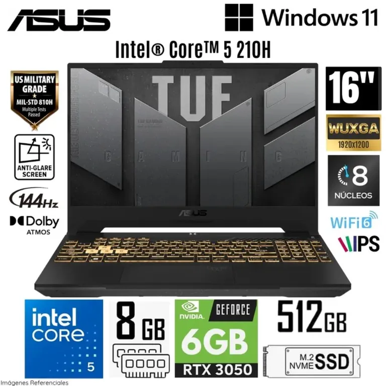 Laptop Tuf Gaming FX607VJ-RL011W Intel Core 5-210H 8GB RAM 512GB SSD 16 Pulg WUXGA RTX3050-6GB