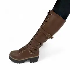 GENERICO - Bota Mujer Warrior 3 Hebilllas Taco 5 1299 5C-75 Color Marron