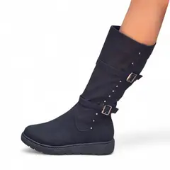 GENERICO - Bota Tres Cuartos Gamuza Acolchada Interior 1299 5C-65 Color Negro