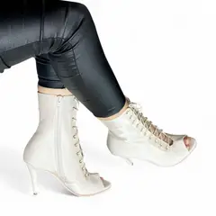 GENERICO - Botin Mujer Abierto Satinado Taco 9 1299 5C-85 Color Beige