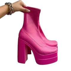 GENERICO - Botin Mujer Latex Strech Taco 13 1299 5C-95 Color Fucsia