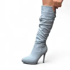 GENERICO - Bota Mujer Corrugadas Aguja Taco 9 Plataforma 2 1299 5C-95 Plomo