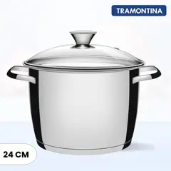 TRAMONTINA - Olla de Acero Allegra 24 Cm - Tapa de Vidrio