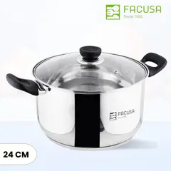 FACUSA - Olla de Acero 24 Cm -Tapa de Vidrio