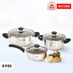 RECORD - Juego de Olla Basic Set Tapa de Vidrio 6 Piezas