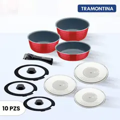 TRAMONTINA - Juego de Olla Multiuso Rojo 10 Piezas