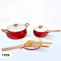 ICHIMATSU - Juego de Olla Aluminio Rojo 7 Piezas