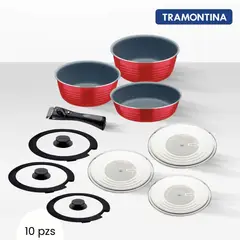 TRAMONTINA - Juego de Olla Multiuso Rojo 10 Piezas