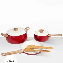 ICHIMATSU - Juego de Olla Aluminio Rojo 7 Piezas