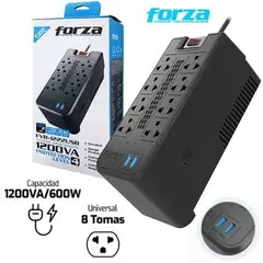 FORZA - Regulador automático de voltaje 1200VA/600W, 8 slds, 2 USB-120V
