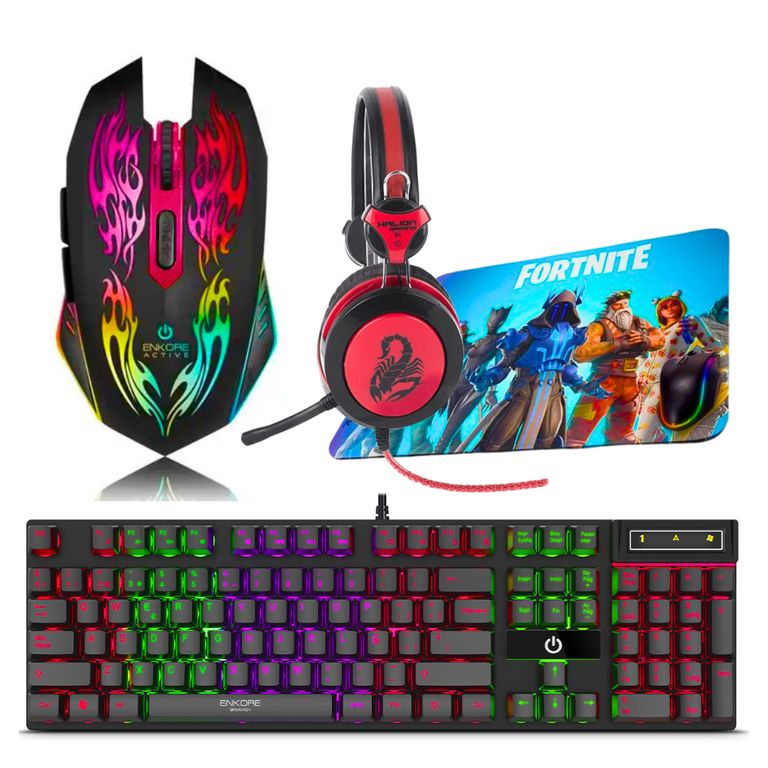 Kit Gamer 4en1 Audífono + Mouse + Teclado Luces Led+ Pad