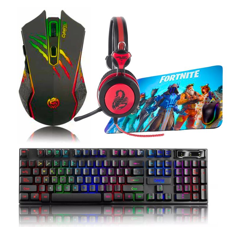 Kit Gamer 4en1Audífono Halion+mouse +teclado Luces Led+ Pad