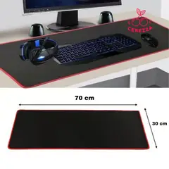 GENERICO - Pad Mouse XL Gamer Alfombrilla PC De 70cm x 30cm Borde Cosido Rojo