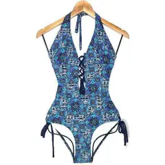 GENERICO - Trikini Licra UV Entero Flor Estampado Azul GL-30