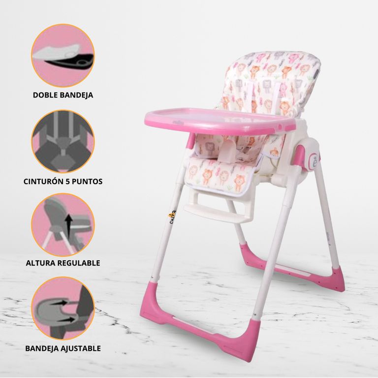 Silla de Comer Graduable para Bebé «NELLY» Pink