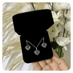 GENERICO - Set Aretes Collar Corazón Filigrana Regalo Mamá Novia Plata