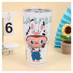 GENERICO - Vaso Térmico con Caña Metálica Personalizado Escolar Blanco