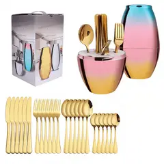 PIA COPELLO STORE - Juego de cubiertos - ovalado colorido - dorado