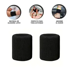 GENERICO - Pack4 Muñequeras Resistentes Negro Y+Ligas de Regalo