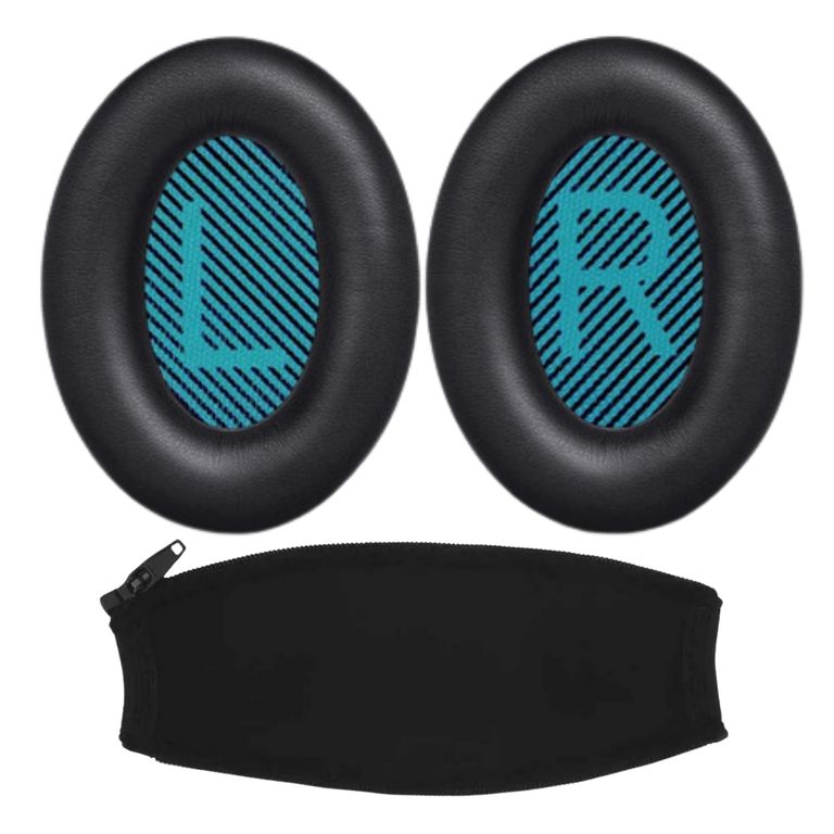 Almohadillas y cobertor vincha para audifonos Bose Qc35 Qc25 Ae2 NEGRO