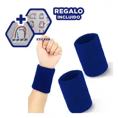 GENERICO - Pack12 Bandas Muñequeras para Sudor Azul Y+Regalo Stickers