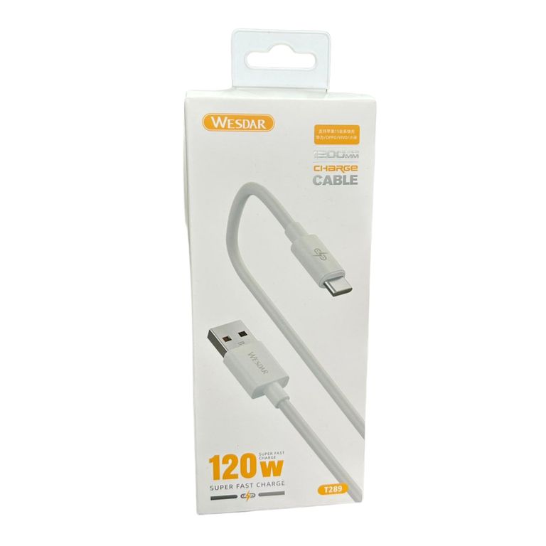 - Cable 120cm Type-C a USB Carga Rápida 120W - Blanco