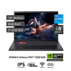 ACER - LAPTOP NITRO INTEL CORE I5-13420H 8GB DDR5 512GB SSD 16" WUXGA 165Hz RTX 3050 6GB WIN11