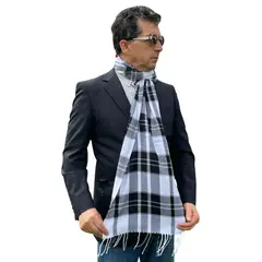 KAST PE - Bufanda Chase para hombre a cuadros Blanco y negro