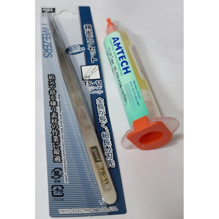 Pinza Antiestática Recta + Flux Amtech En Jeringa