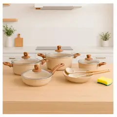 ICHIMATSU - JUEGO DE OLLAS X 12 PIEZAS ALUMINIO CON TAPAS DE VIDRIO