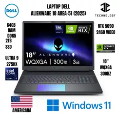 DELL - LAPTOP ALIENWARE 18 AREA-51 ULTRA 9 275HX / 64GB RAM DDR5 / 2TB SSD / RTX 5090 24GB VIDEO