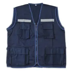 GENERICO - Chaleco drill azul tipo reportero reflectivo