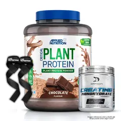 Applied Nutrition - Critical Plant Protein - Proteina Vegana 1.8 KG Chocolate + Creatina Dragon Pharma 300 G + Straps
