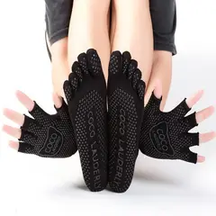 BAALATHKKO5 - Calcetines Antideslizantes Yoga Y Pilates+yoga Guantes - Negro