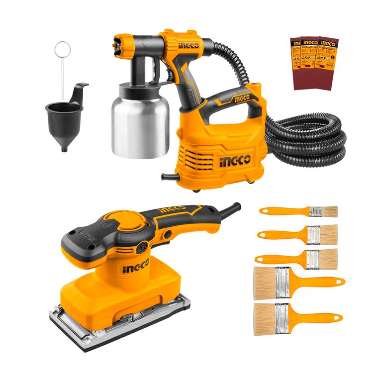 Lijadora Orbital 320w + Pistola Pintar 550w + Set X8 Brochas
