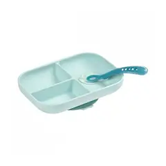 BEABA - PLATO DE SILICONA CON DIVISIONES Y VENTOSA + CUCHARA