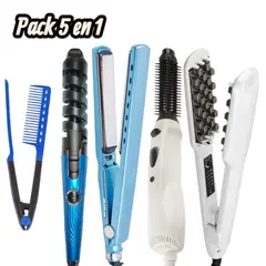 OEM - 5en1 Plancha Nano + Plancha Voluminizador + Cepillo + Rizador y Peine