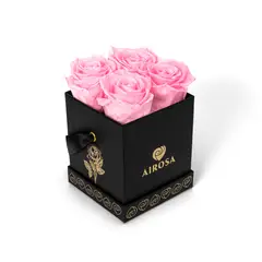 AIROSA - Box Premium con 4 Rosas Rosadas Aura Eternas - Color Rosado