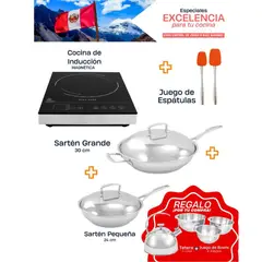 RENA WARE - COMBO COCINA DE INDUCCIÓN + SARTEN GRANDE 30CM+ SARTEN PEQUEÑO24CM + JUEGO DE ESPÁTULAS