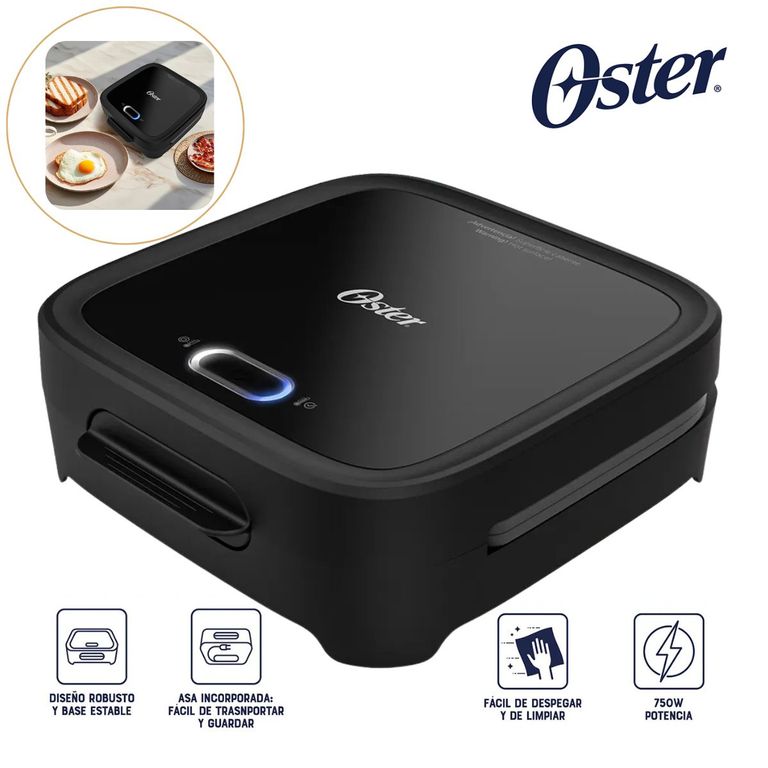 Sandwichera Compacta Oster® con Platos Hondos Negro