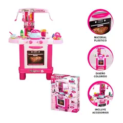 GENERICO - Pack2 Cocina Didáctica con Platos Rosado Y+Regalo Stickers