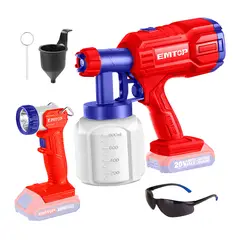 EMTOP - Pistola Pintar Inalámbrica 20v 800ml + Linterna 20v + Lentes