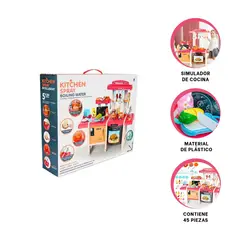 GENERICO - Pack2 Cocina de Juego con 45 Piezas Rosado Y+Ligas de Regalo