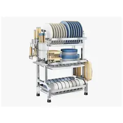 GENERICO - Escurridor organizador de Platos de Acero inoxidable con accesorios - 3 Niveles