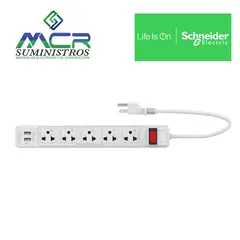 SCHNEIDER ELECTRIC - EXTENSION 5 TOMACORRIENTE 2 USB CABLE VULCANIZADO 3MTS Schneider