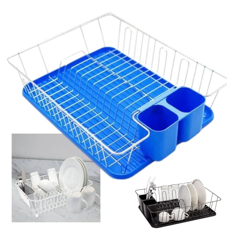 Secaplatos Metalico Con Bandeja Escurridor Platos Color Blanco