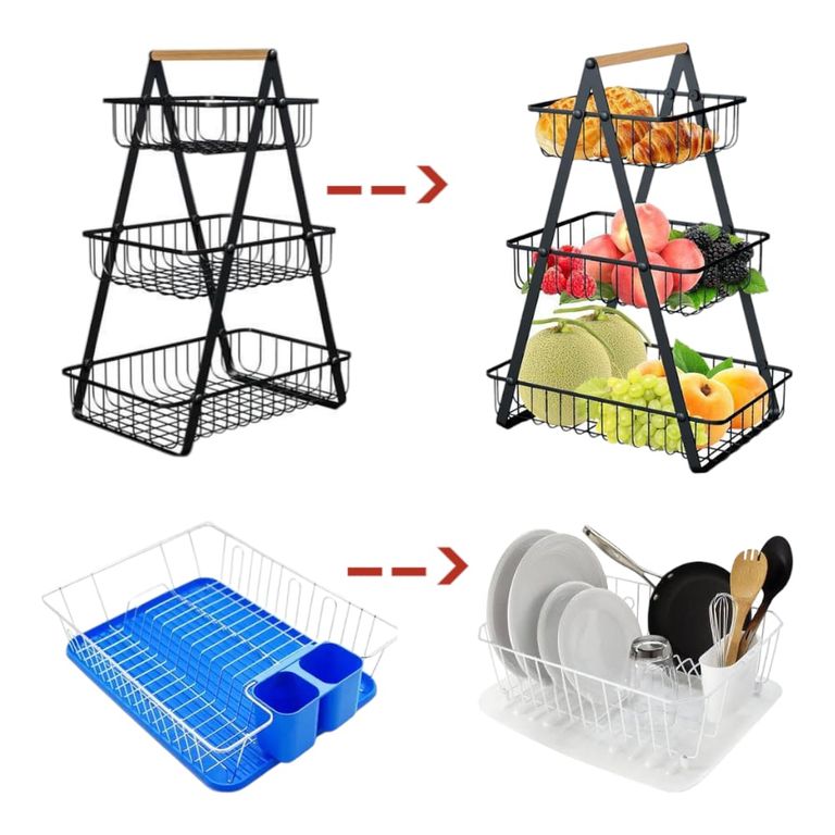 Pack Frutero de 3 Niveles y Escurridor Organizador hasta 14 Platos