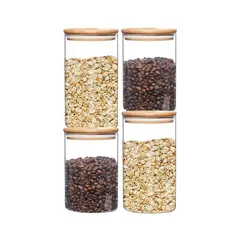 INSPIRA - Set de 4 Frascos de Vidrio Borosilicato con Tapa de Bambú