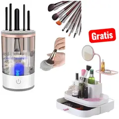 OEM - Limpiador Eléctrico Brochas Vibración + Organizador Maquillaje